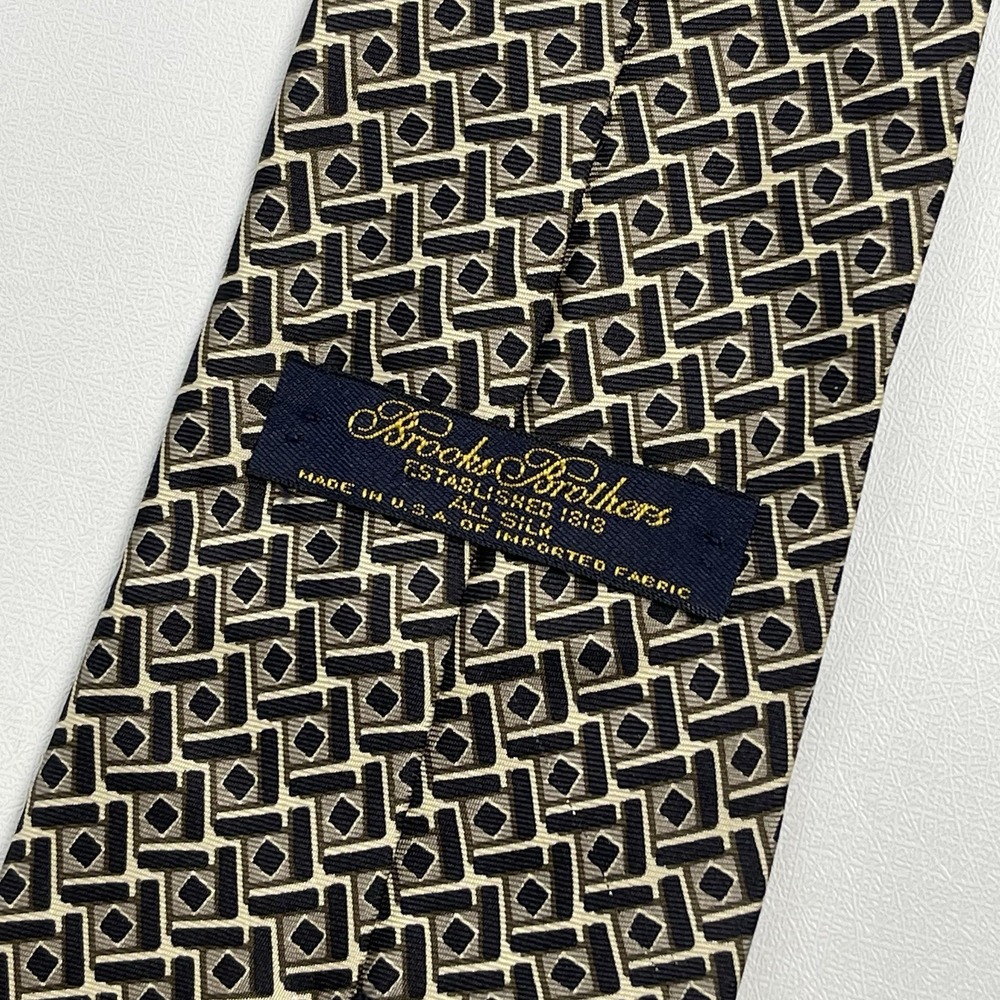 Brooks‎ Brothers Black Brown  Necktie Tie Silk Geometric USA Squares Diamonds